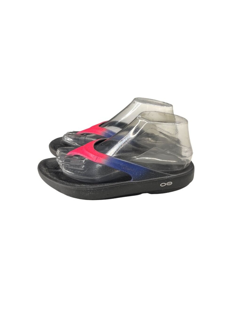 OOFOS Womens Gradient Flip-Flops Sz 8 Black With Pink & Purple Gradient Comforta